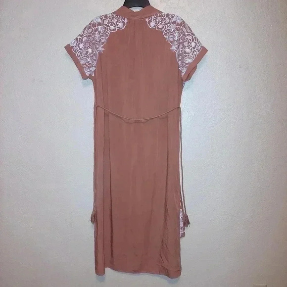 Andree by Unit Embroidered Floral Shirt Dress Duster W/Tie at Waist  Women Large - Picture 2 of 12